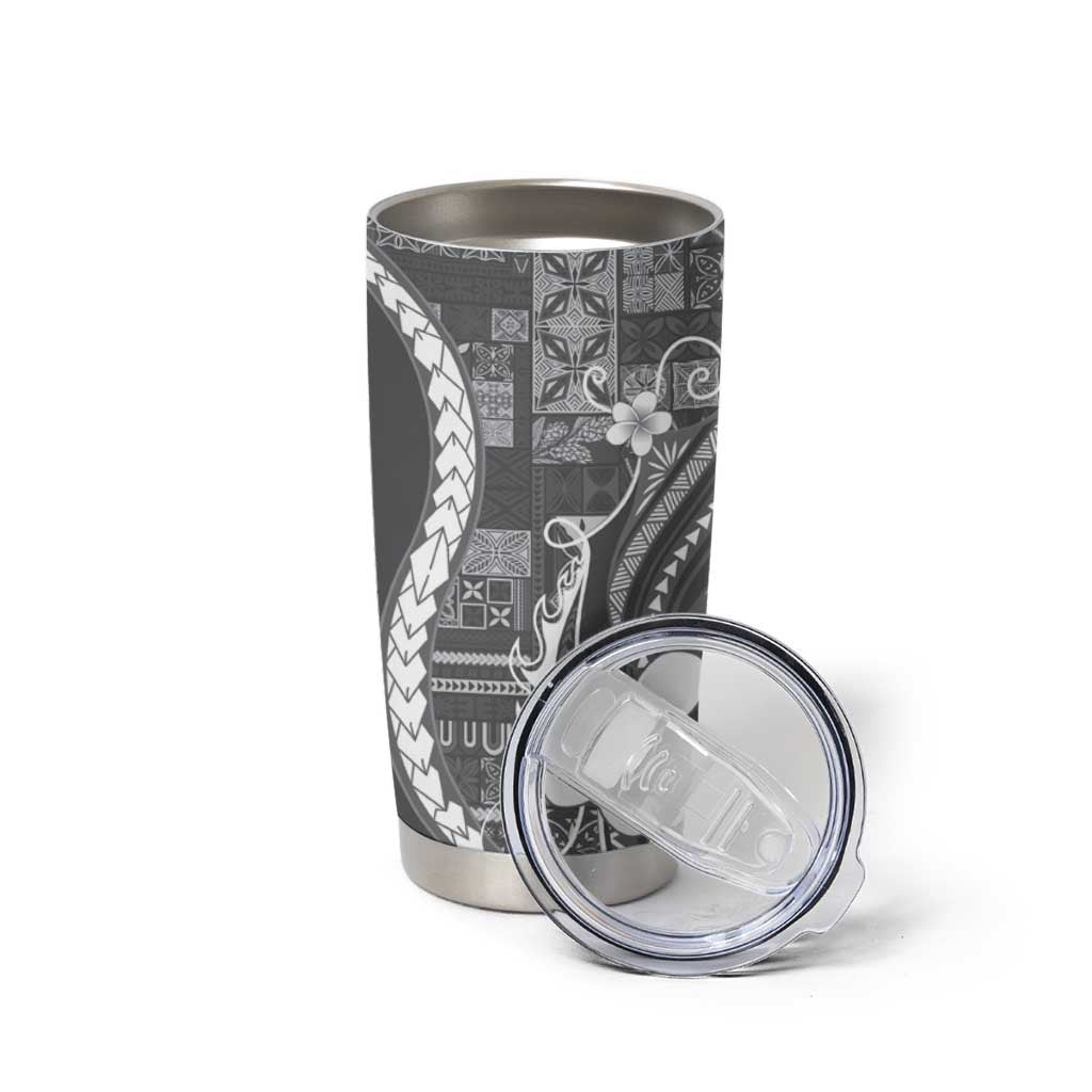 Samoa Siapo Tribal Pattern Tumbler Cup Light Gray Polynesian Plumeria Tapa Motif LT9 - Polynesian Pride