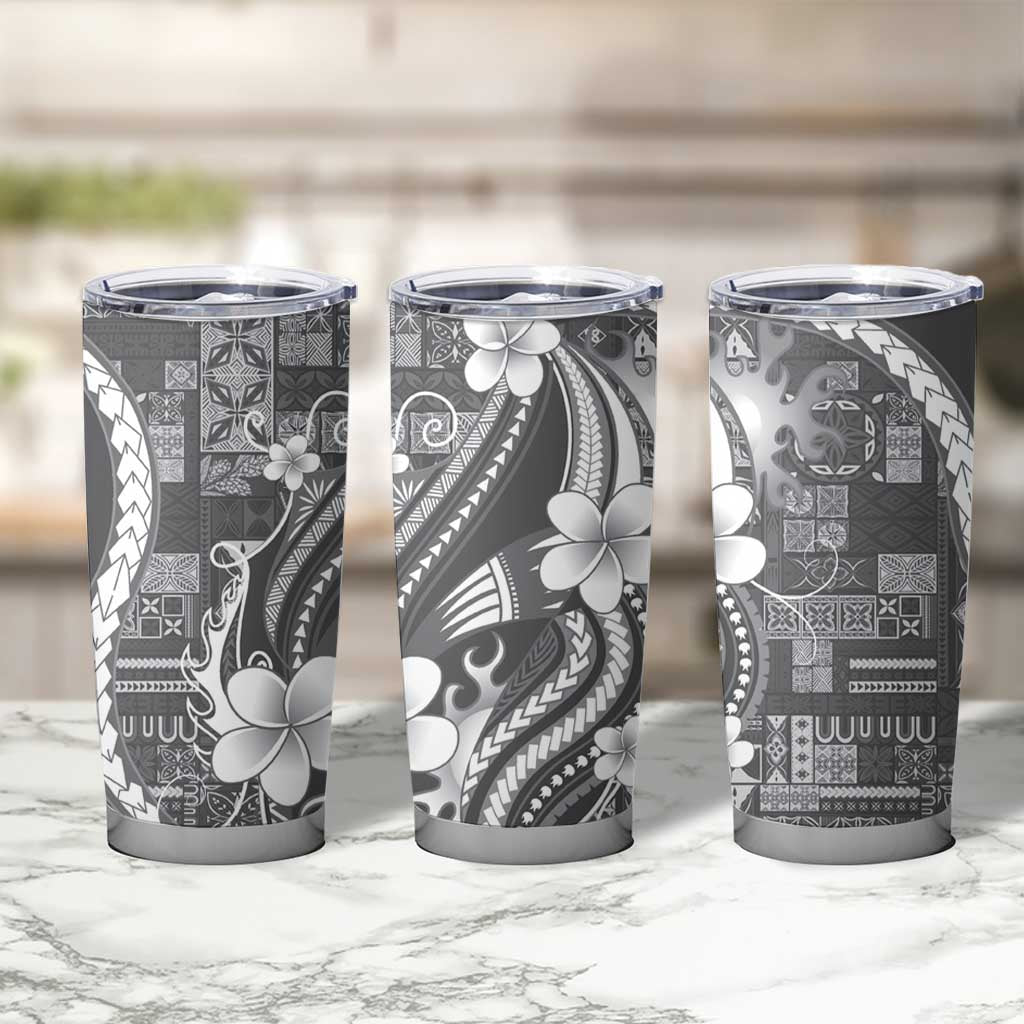 Samoa Siapo Tribal Pattern Tumbler Cup Light Gray Polynesian Plumeria Tapa Motif LT9 - Polynesian Pride