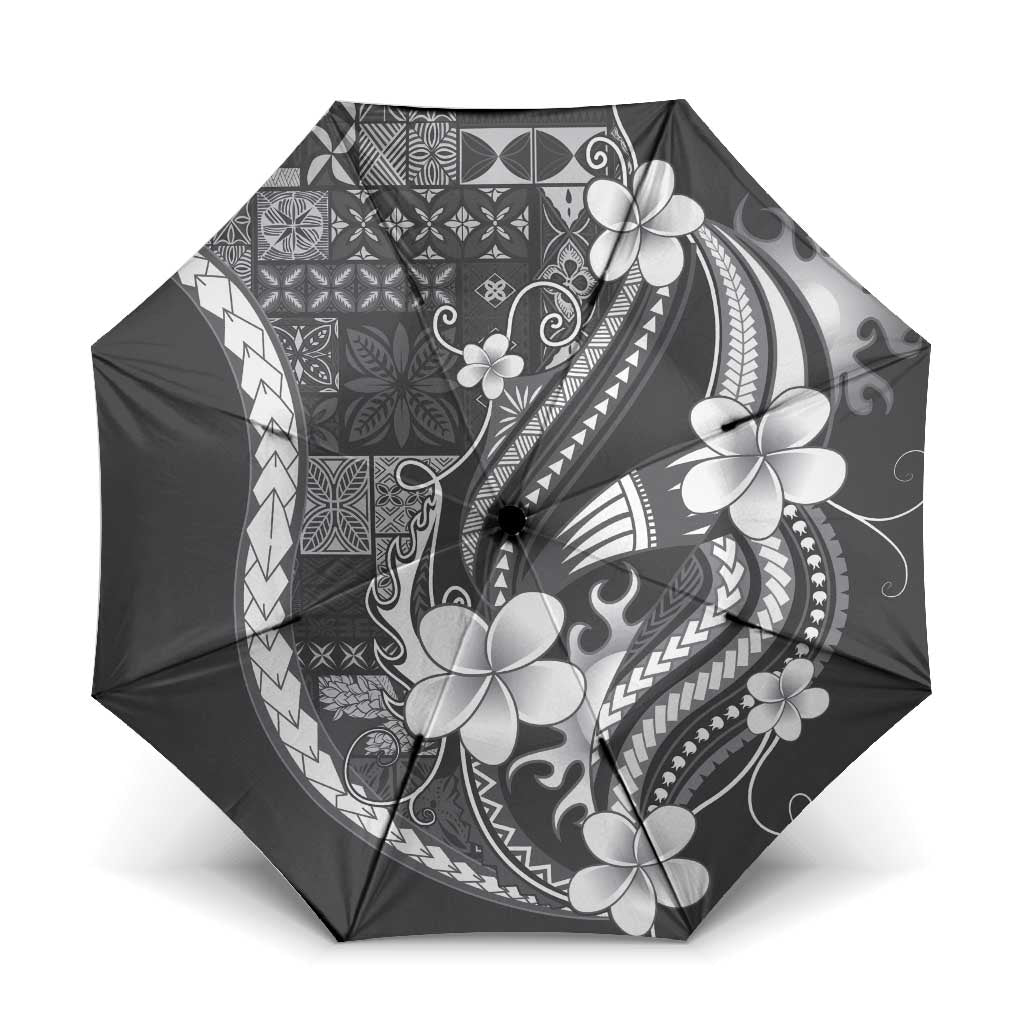 Samoa Siapo Tribal Pattern Umbrella Light Gray Polynesian Plumeria Tapa Motif LT9 One Size Folded 11.42 inch Opened Diameter 37.4 inch Gray - Polynesian Pride