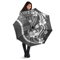 Samoa Siapo Tribal Pattern Umbrella Light Gray Polynesian Plumeria Tapa Motif LT9 - Polynesian Pride