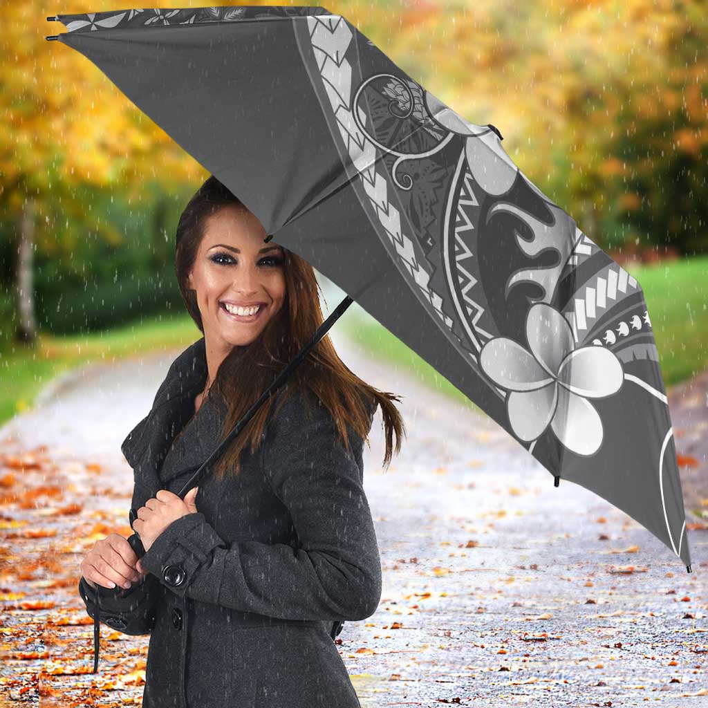 Samoa Siapo Tribal Pattern Umbrella Light Gray Polynesian Plumeria Tapa Motif LT9 - Polynesian Pride