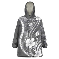 Samoa Siapo Tribal Pattern Wearable Blanket Hoodie Light Gray Polynesian Plumeria Tapa Motif LT9 One Size Gray - Polynesian Pride