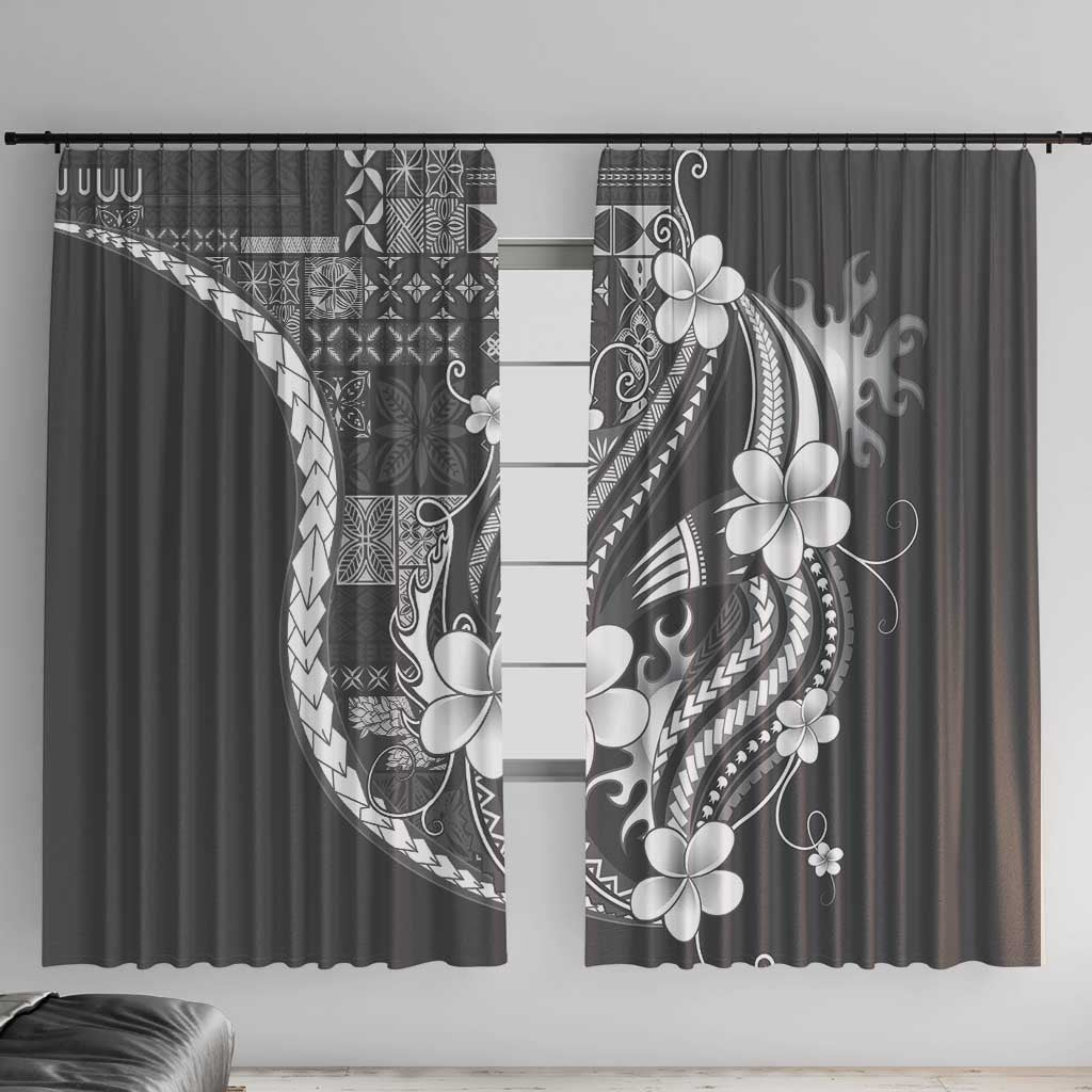 Samoa Siapo Tribal Pattern Window Curtain Light Gray Polynesian Plumeria Tapa Motif LT9 With Hooks Gray - Polynesian Pride