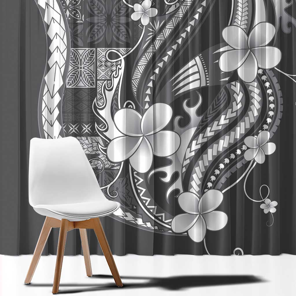 Samoa Siapo Tribal Pattern Window Curtain Light Gray Polynesian Plumeria Tapa Motif LT9 - Polynesian Pride