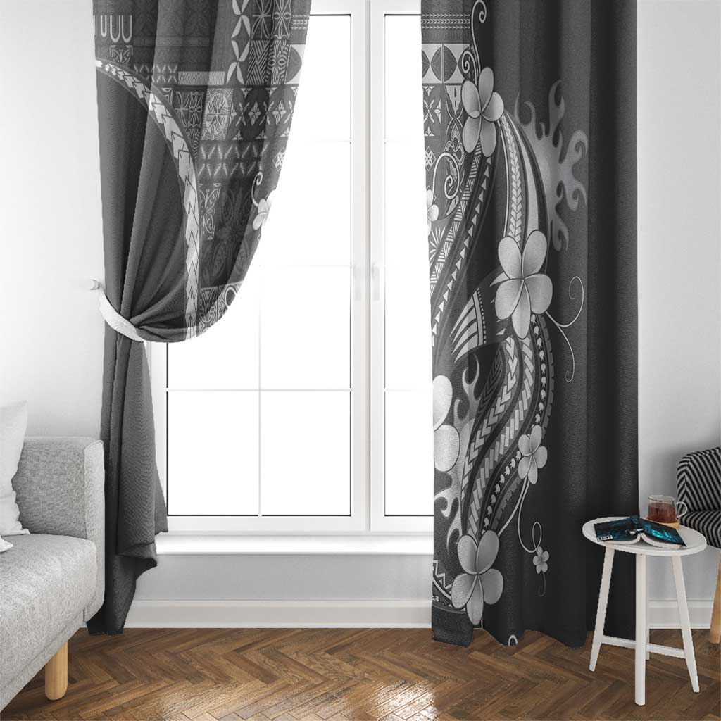 Samoa Siapo Tribal Pattern Window Curtain Light Gray Polynesian Plumeria Tapa Motif LT9 - Polynesian Pride