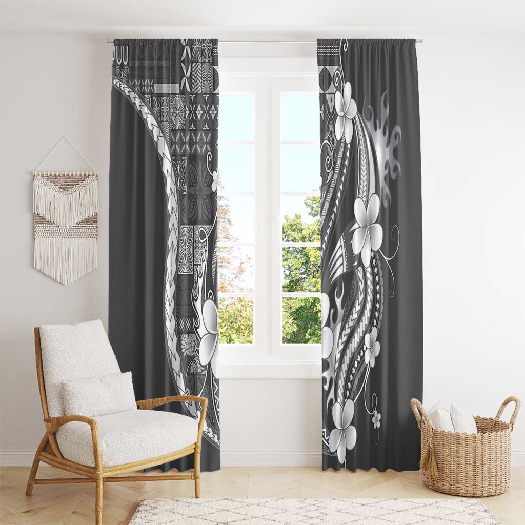Samoa Siapo Tribal Pattern Window Curtain Light Gray Polynesian Plumeria Tapa Motif LT9 - Polynesian Pride