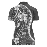 Samoa Siapo Tribal Pattern Women Polo Shirt Light Gray Polynesian Plumeria Tapa Motif