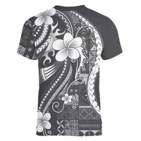 Samoa Siapo Tribal Pattern Women V-Neck T-Shirt Light Gray Polynesian Plumeria Tapa Motif LT9 - Polynesian Pride