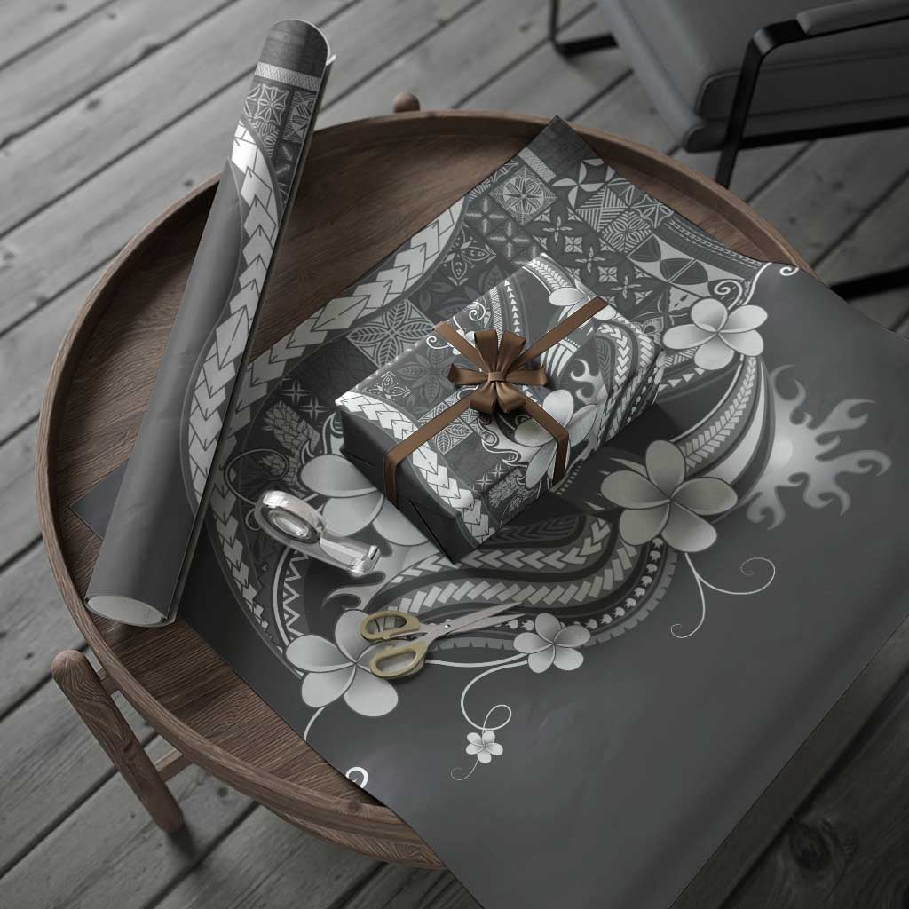 Samoa Siapo Tribal Pattern Wrapping Paper Light Gray Polynesian Plumeria Tapa Motif