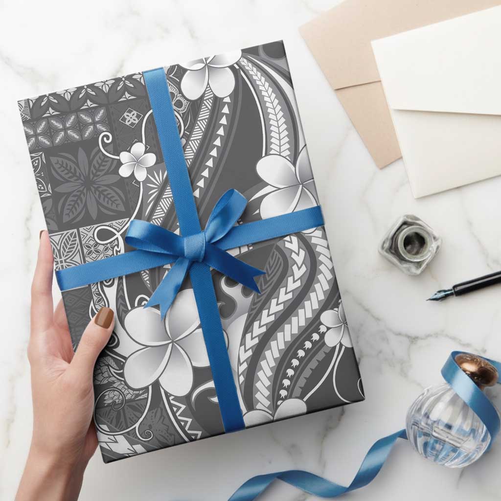 Samoa Siapo Tribal Pattern Wrapping Paper Light Gray Polynesian Plumeria Tapa Motif