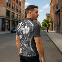 Samoa Siapo Tribal Pattern Zipper Polo Shirt Light Gray Polynesian Plumeria Tapa Motif LT9 - Polynesian Pride