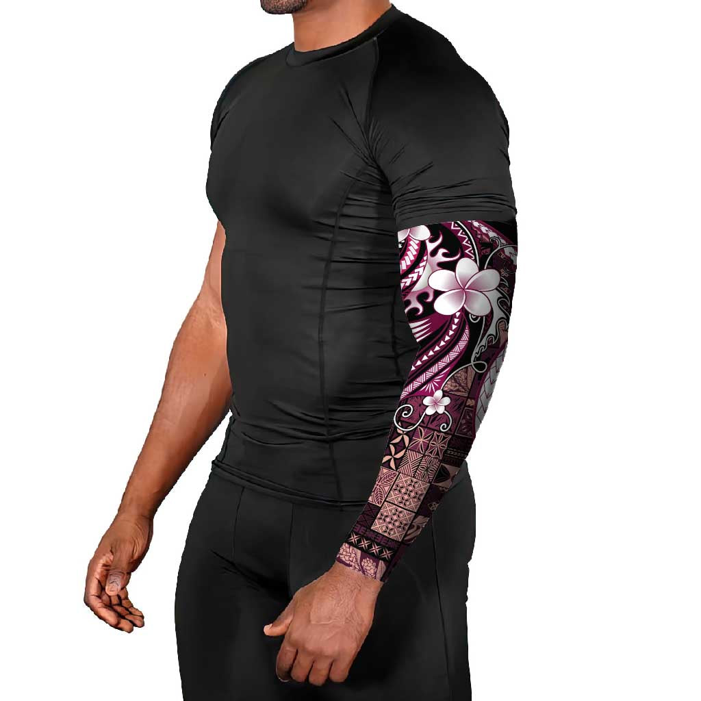 Samoa Siapo Tribal Pattern Arm Sleeves Violet Polynesian Plumeria Tapa Motif