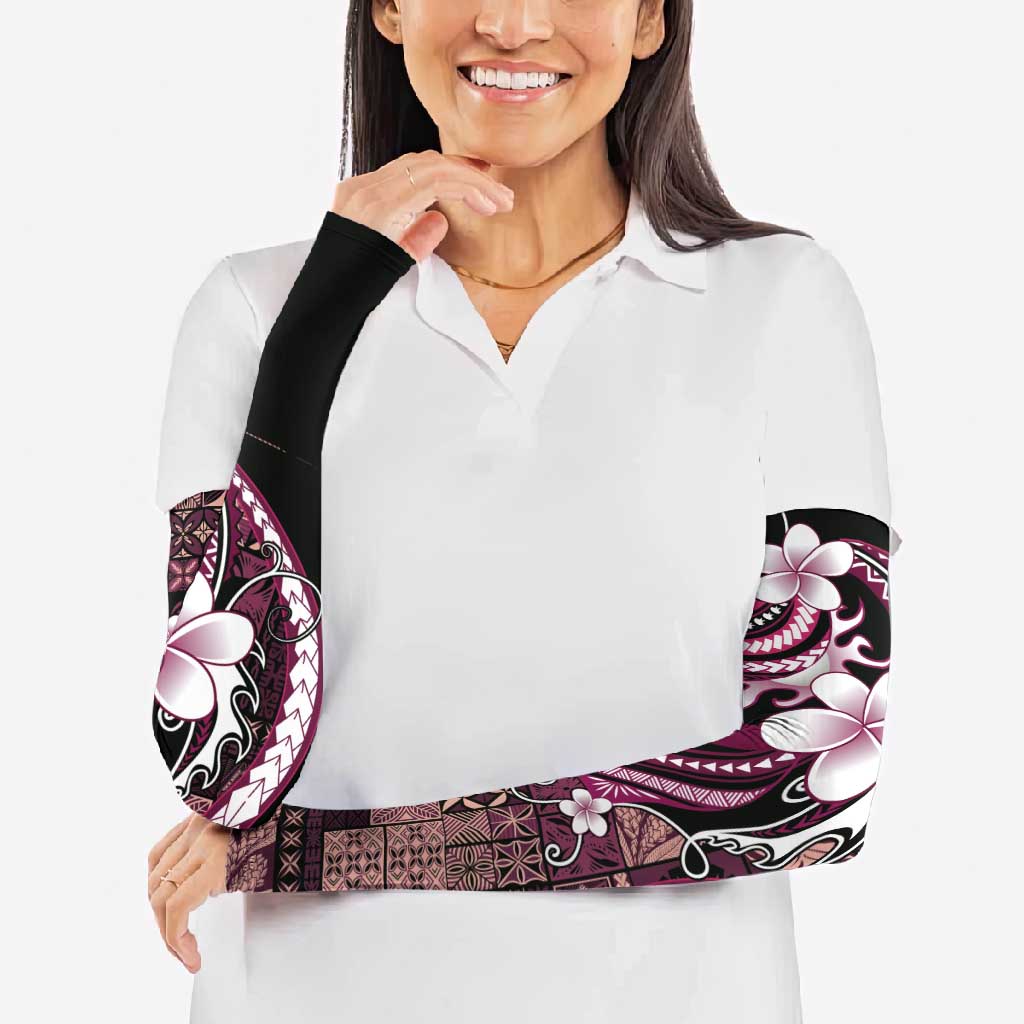 Samoa Siapo Tribal Pattern Arm Sleeves Violet Polynesian Plumeria Tapa Motif