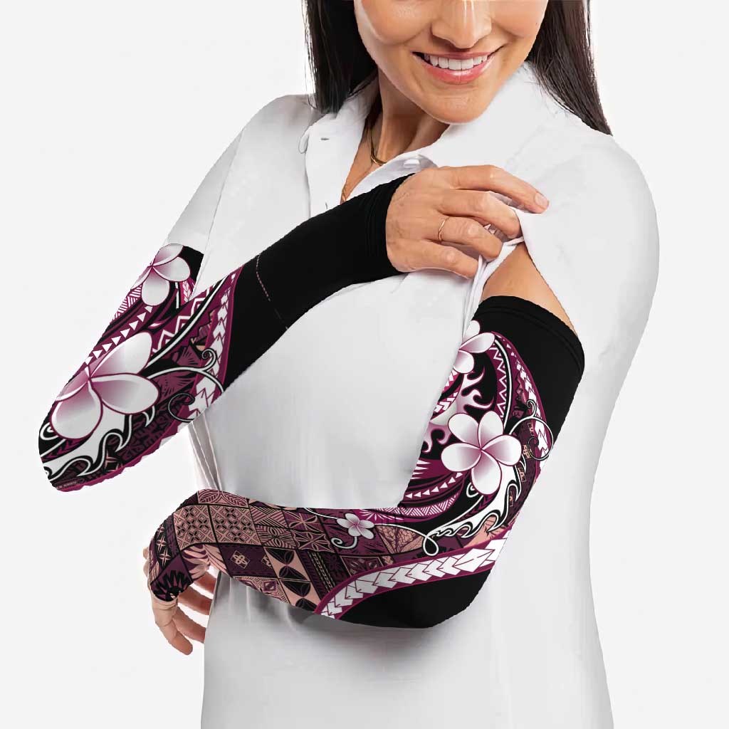 Samoa Siapo Tribal Pattern Arm Sleeves Violet Polynesian Plumeria Tapa Motif