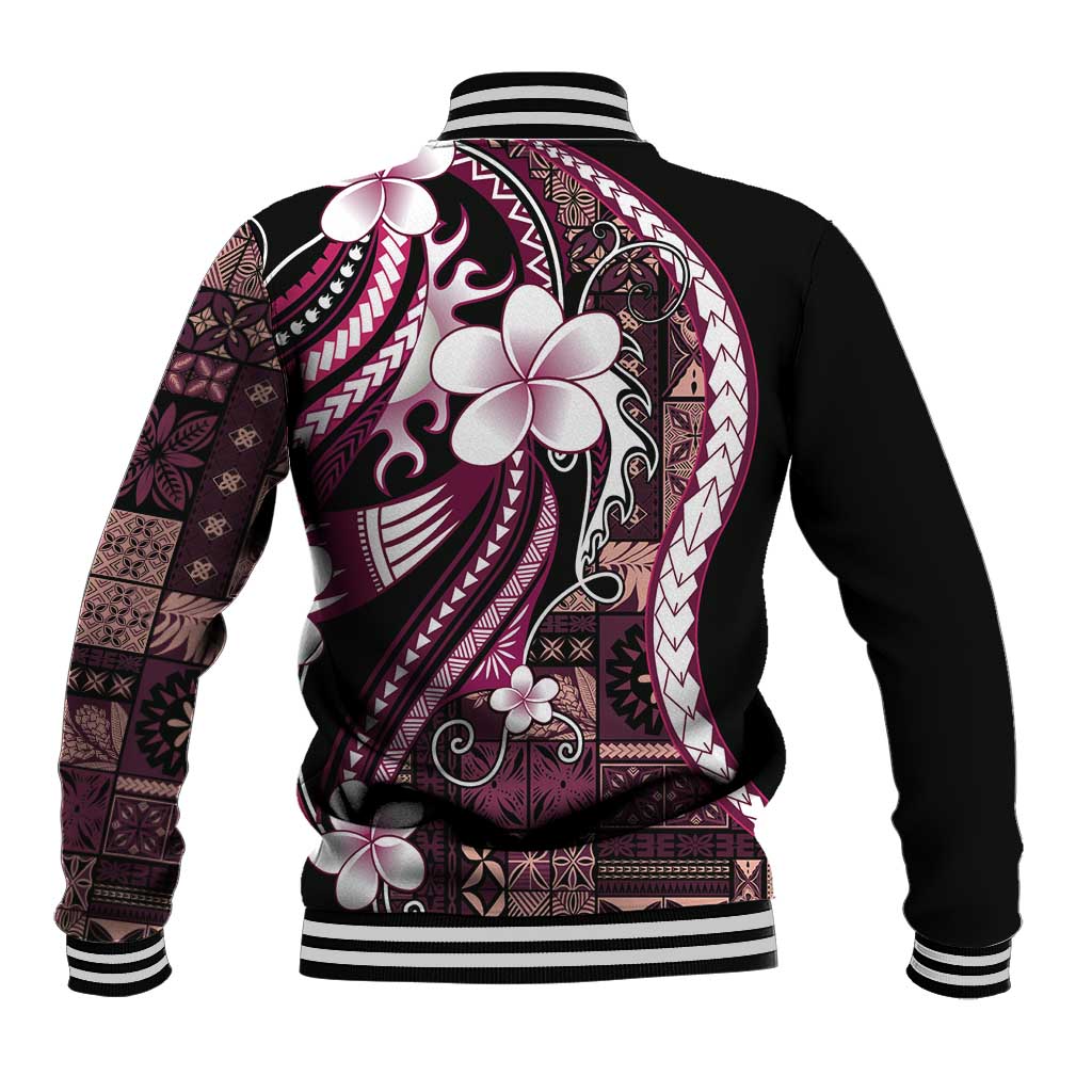 Samoa Siapo Tribal Pattern Baseball Jacket Violet Polynesian Plumeria Tapa Motif LT9 - Polynesian Pride
