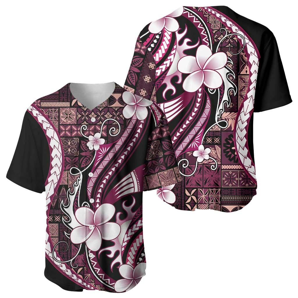 Samoa Siapo Tribal Pattern Baseball Jersey Violet Polynesian Plumeria Tapa Motif LT9 - Polynesian Pride