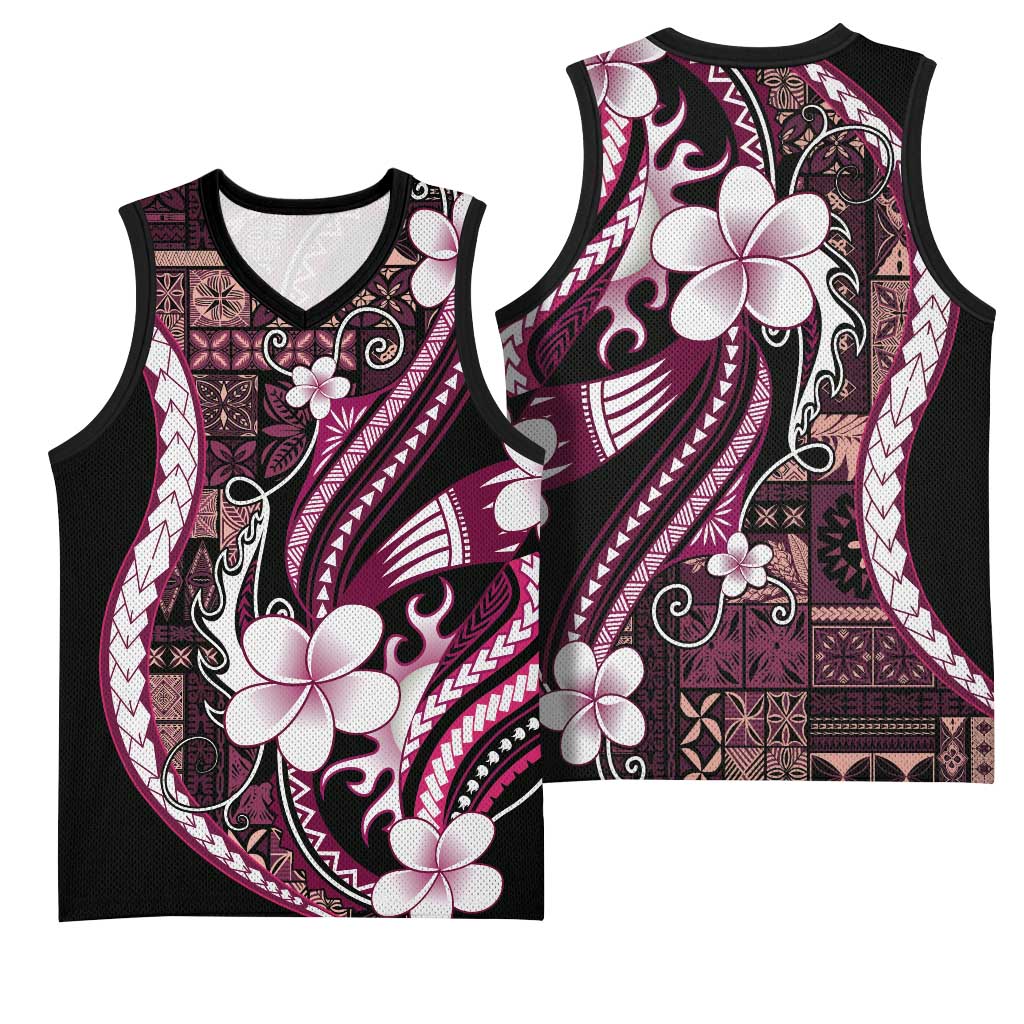 Samoa Siapo Tribal Pattern Basketball Jersey Violet Polynesian Plumeria Tapa Motif LT9 - Polynesian Pride