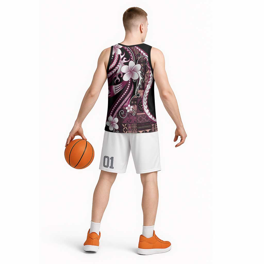 Samoa Siapo Tribal Pattern Basketball Jersey Violet Polynesian Plumeria Tapa Motif LT9 - Polynesian Pride