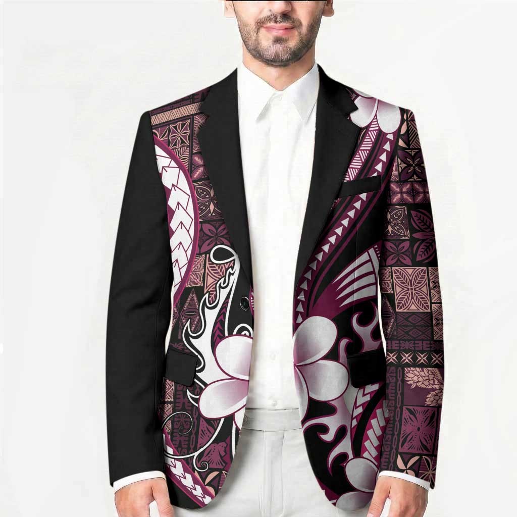 Samoa Siapo Tribal Pattern Blazer Violet Polynesian Plumeria Tapa Motif LT9 - Polynesian Pride