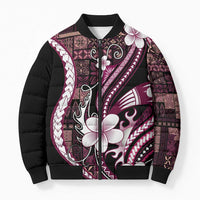 Samoa Siapo Tribal Pattern Bomber Puffer Jacket Violet Polynesian Plumeria Tapa Motif