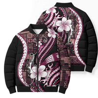 Samoa Siapo Tribal Pattern Bomber Puffer Jacket Violet Polynesian Plumeria Tapa Motif