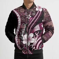 Samoa Siapo Tribal Pattern Bomber Puffer Jacket Violet Polynesian Plumeria Tapa Motif
