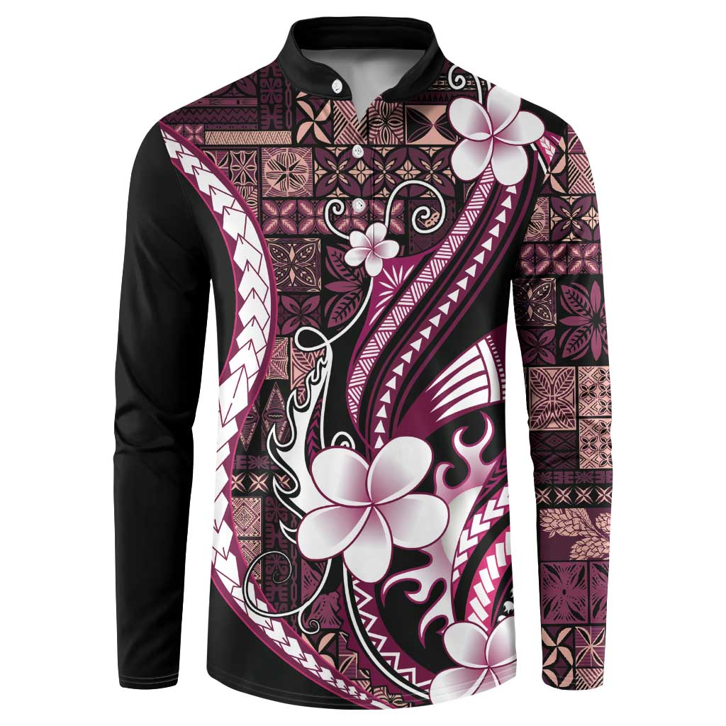 Samoa Siapo Tribal Pattern Button Sweatshirt Violet Polynesian Plumeria Tapa Motif LT9 Violet - Polynesian Pride