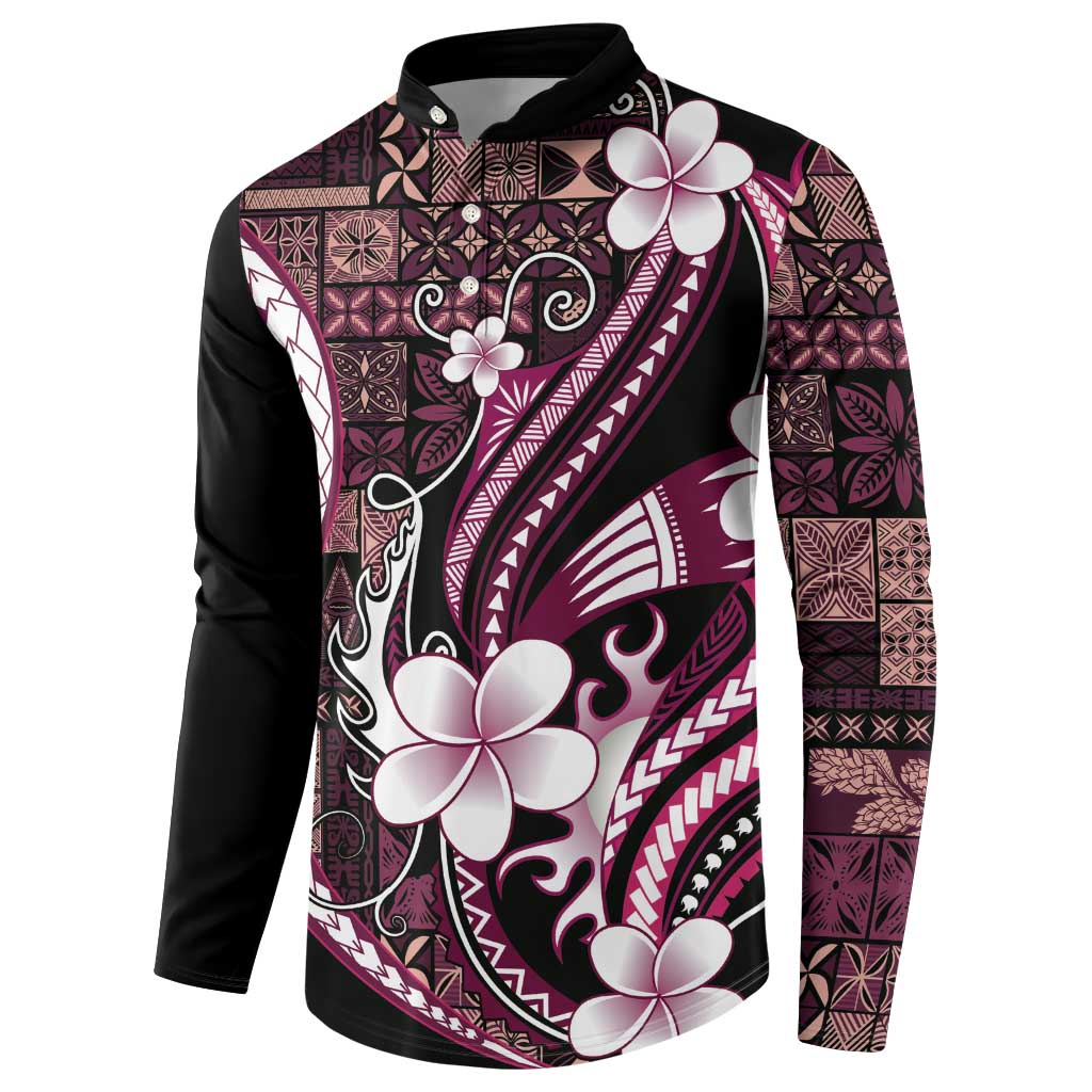 Samoa Siapo Tribal Pattern Button Sweatshirt Violet Polynesian Plumeria Tapa Motif LT9 - Polynesian Pride
