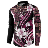 Samoa Siapo Tribal Pattern Button Sweatshirt Violet Polynesian Plumeria Tapa Motif LT9 - Polynesian Pride