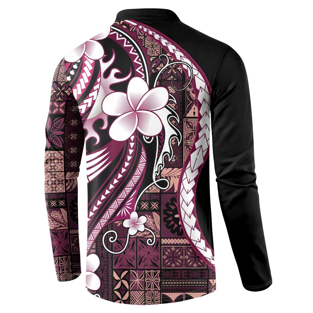 Samoa Siapo Tribal Pattern Button Sweatshirt Violet Polynesian Plumeria Tapa Motif LT9 - Polynesian Pride