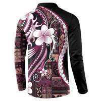 Samoa Siapo Tribal Pattern Button Sweatshirt Violet Polynesian Plumeria Tapa Motif LT9 - Polynesian Pride