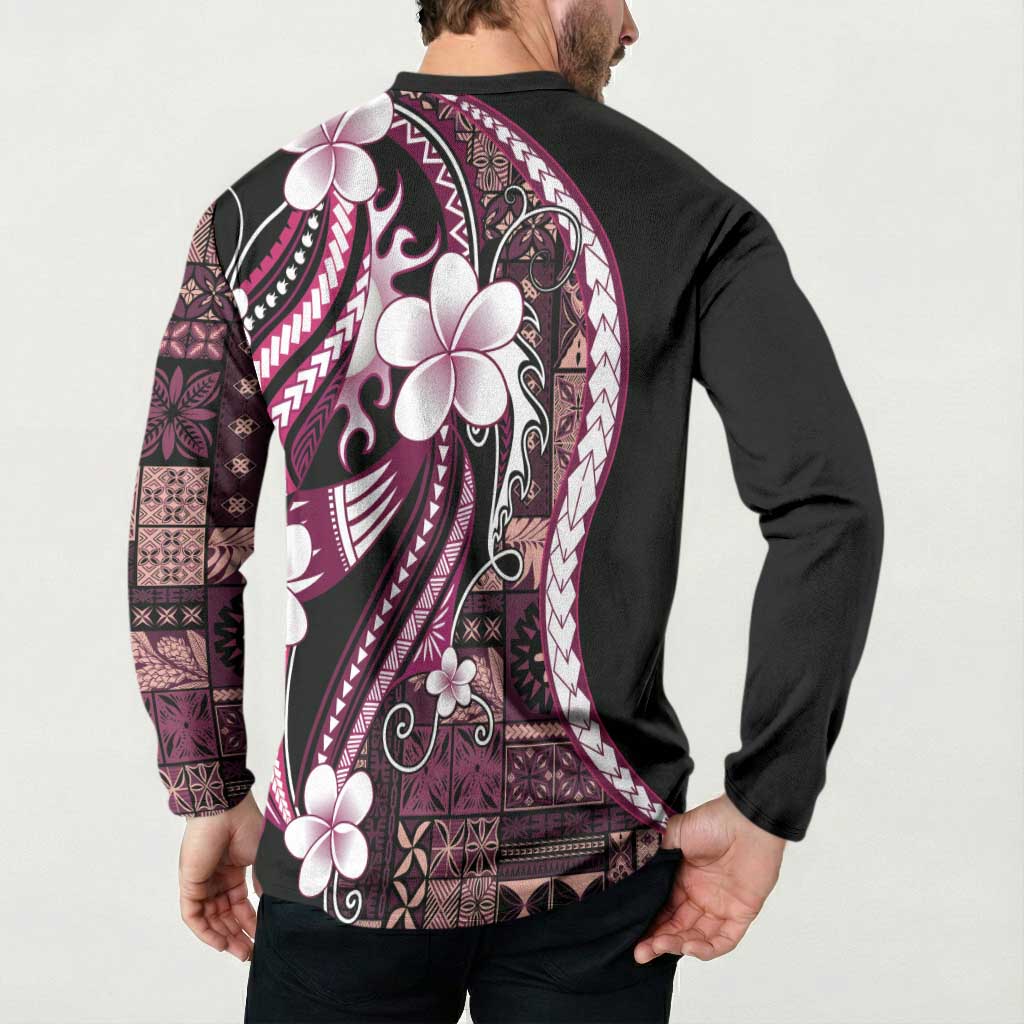 Samoa Siapo Tribal Pattern Button Sweatshirt Violet Polynesian Plumeria Tapa Motif LT9 - Polynesian Pride