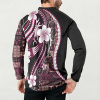 Samoa Siapo Tribal Pattern Button Sweatshirt Violet Polynesian Plumeria Tapa Motif LT9 - Polynesian Pride