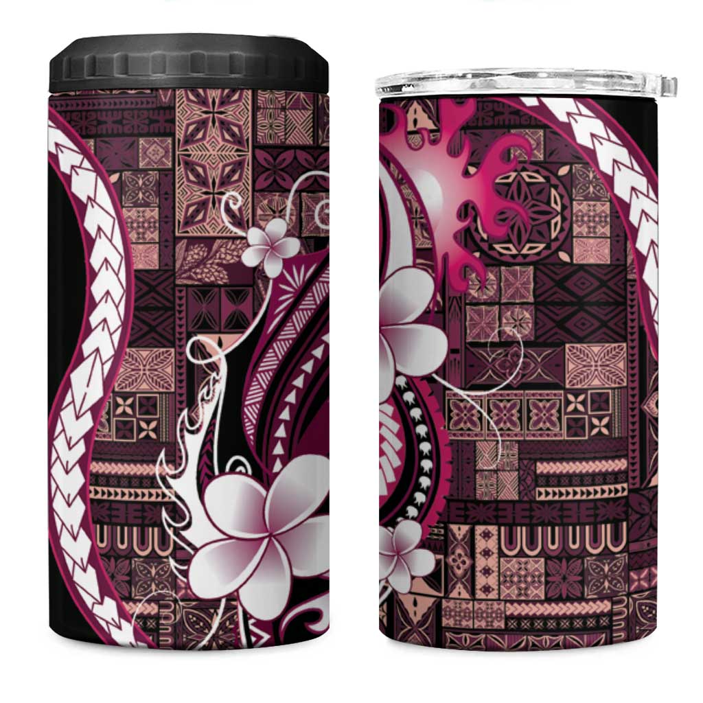 Samoa Siapo Tribal Pattern 4 in 1 Can Cooler Tumbler Violet Polynesian Plumeria Tapa Motif LT9 One Size: 16 oz Violet - Polynesian Pride