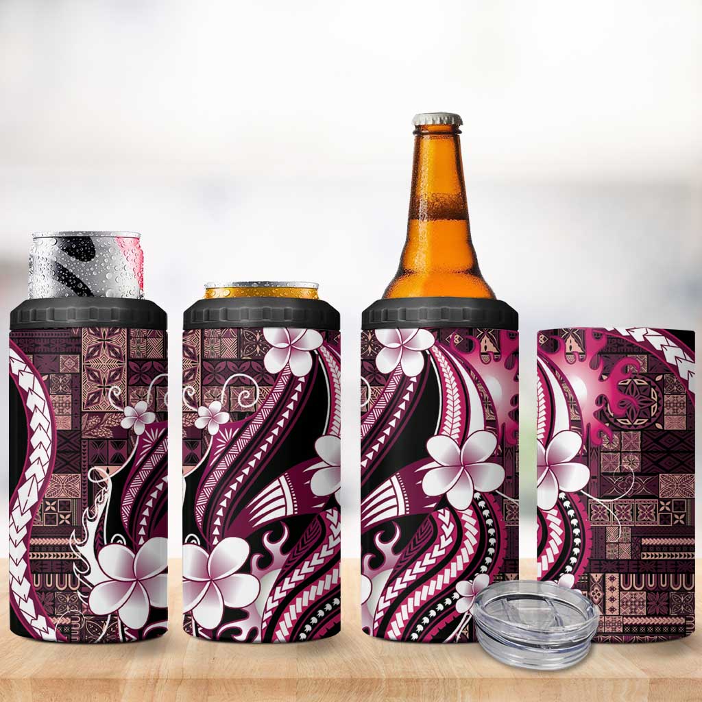 Samoa Siapo Tribal Pattern 4 in 1 Can Cooler Tumbler Violet Polynesian Plumeria Tapa Motif LT9 - Polynesian Pride