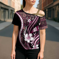 Samoa Siapo Tribal Pattern Cross Shoulder Shirt Violet Polynesian Plumeria Tapa Motif LT9 - Polynesian Pride