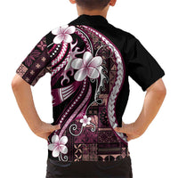 Samoa Siapo Tribal Pattern Family Matching Off The Shoulder Long Sleeve Dress and Hawaiian Shirt Violet Polynesian Plumeria Tapa Motif