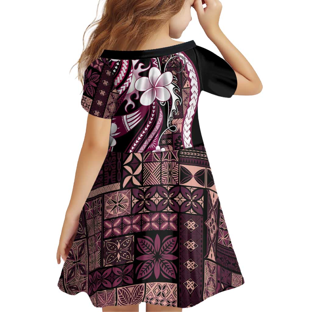 Samoa Siapo Tribal Pattern Family Matching Off Shoulder Maxi Dress and Hawaiian Shirt Violet Polynesian Plumeria Tapa Motif