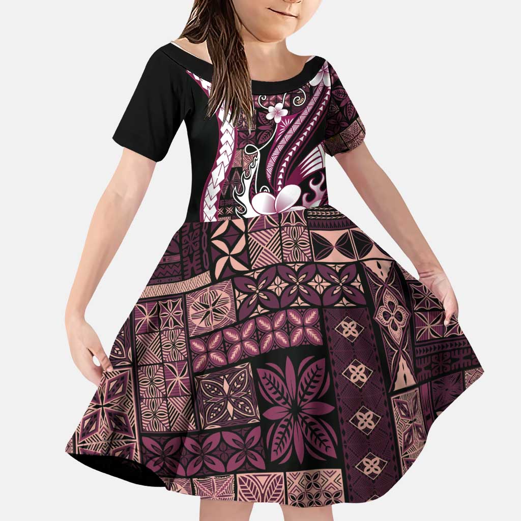 Samoa Siapo Tribal Pattern Family Matching Puletasi and Hawaiian Shirt Violet Polynesian Plumeria Tapa Motif