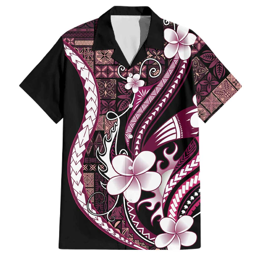 Samoa Siapo Tribal Pattern Family Matching Puletasi and Hawaiian Shirt Violet Polynesian Plumeria Tapa Motif