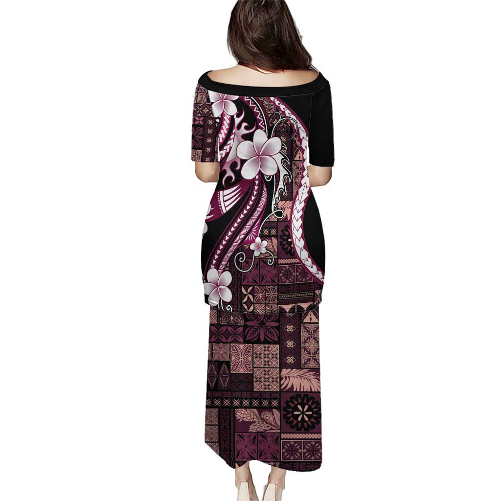 Samoa Siapo Tribal Pattern Family Matching Puletasi and Hawaiian Shirt Violet Polynesian Plumeria Tapa Motif