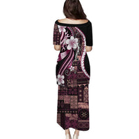 Samoa Siapo Tribal Pattern Family Matching Puletasi and Hawaiian Shirt Violet Polynesian Plumeria Tapa Motif