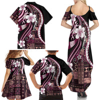 Samoa Siapo Tribal Pattern Family Matching Summer Maxi Dress and Hawaiian Shirt Violet Polynesian Plumeria Tapa Motif