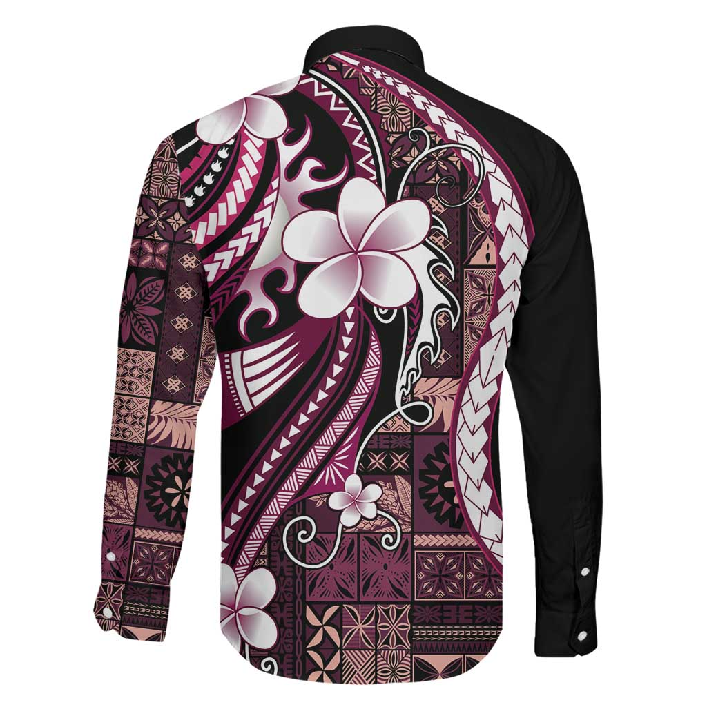 Samoa Siapo Tribal Pattern Family Matching Summer Maxi Dress and Hawaiian Shirt Violet Polynesian Plumeria Tapa Motif