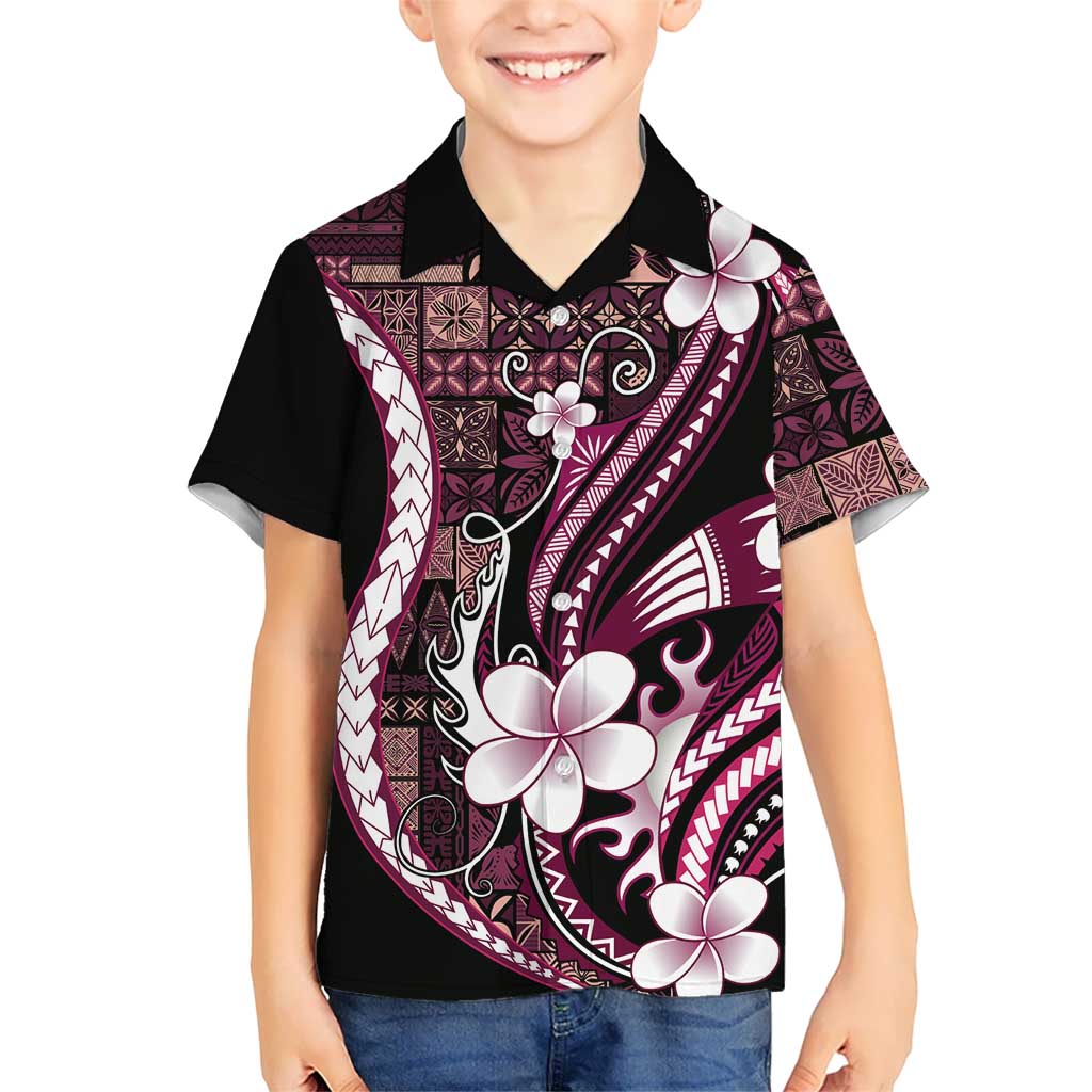 Samoa Siapo Tribal Pattern Family Matching Tank Maxi Dress and Hawaiian Shirt Violet Polynesian Plumeria Tapa Motif