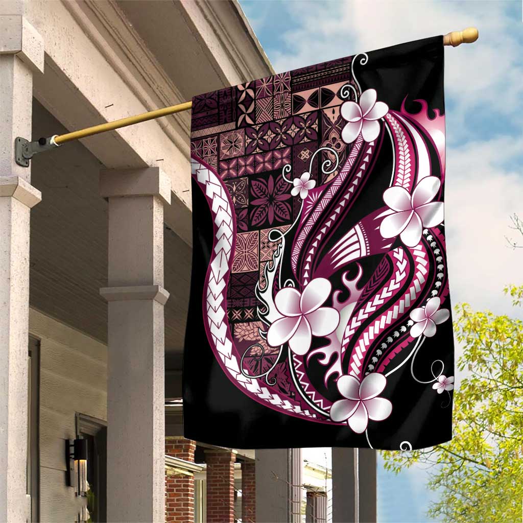 Samoa Siapo Tribal Pattern Garden Flag Violet Polynesian Plumeria Tapa Motif