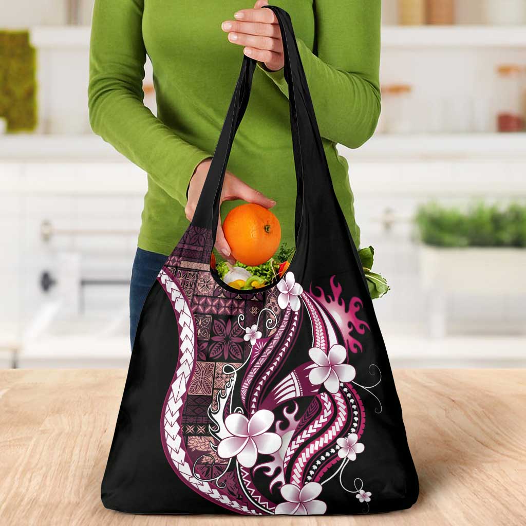Samoa Siapo Tribal Pattern Grocery Bag Violet Polynesian Plumeria Tapa Motif LT9 - Polynesian Pride