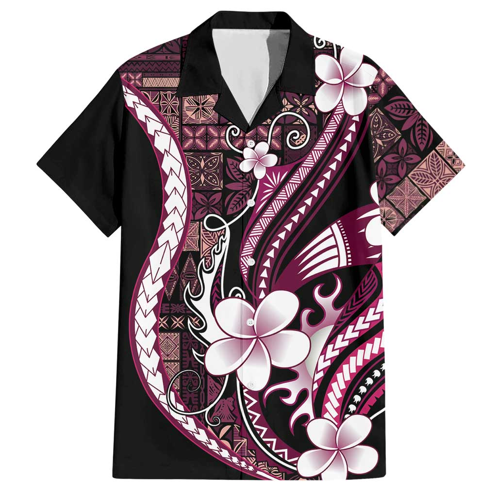 Samoa Siapo Tribal Pattern Hawaiian Shirt Violet Polynesian Plumeria Tapa Motif