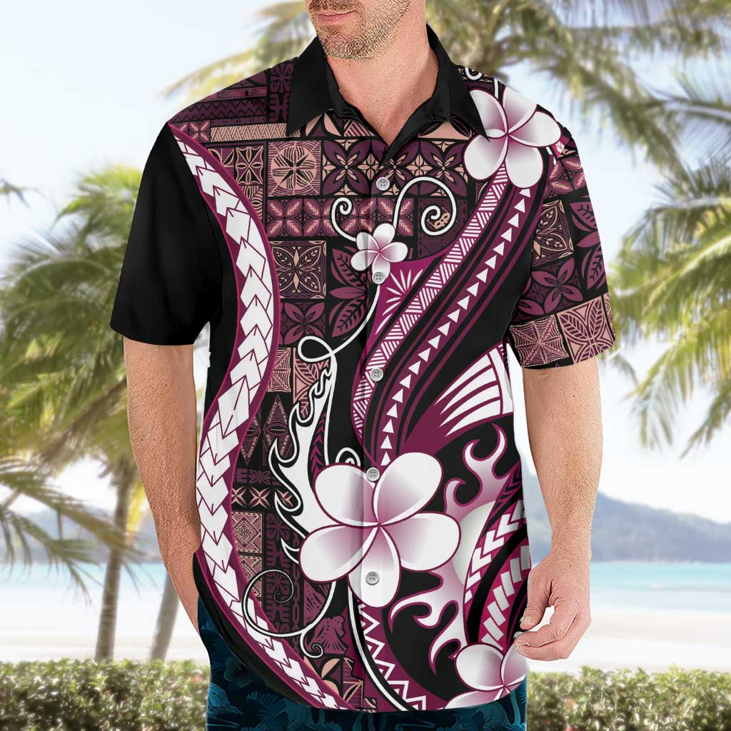 Samoa Siapo Tribal Pattern Hawaiian Shirt Violet Polynesian Plumeria Tapa Motif LT9 - Polynesian Pride