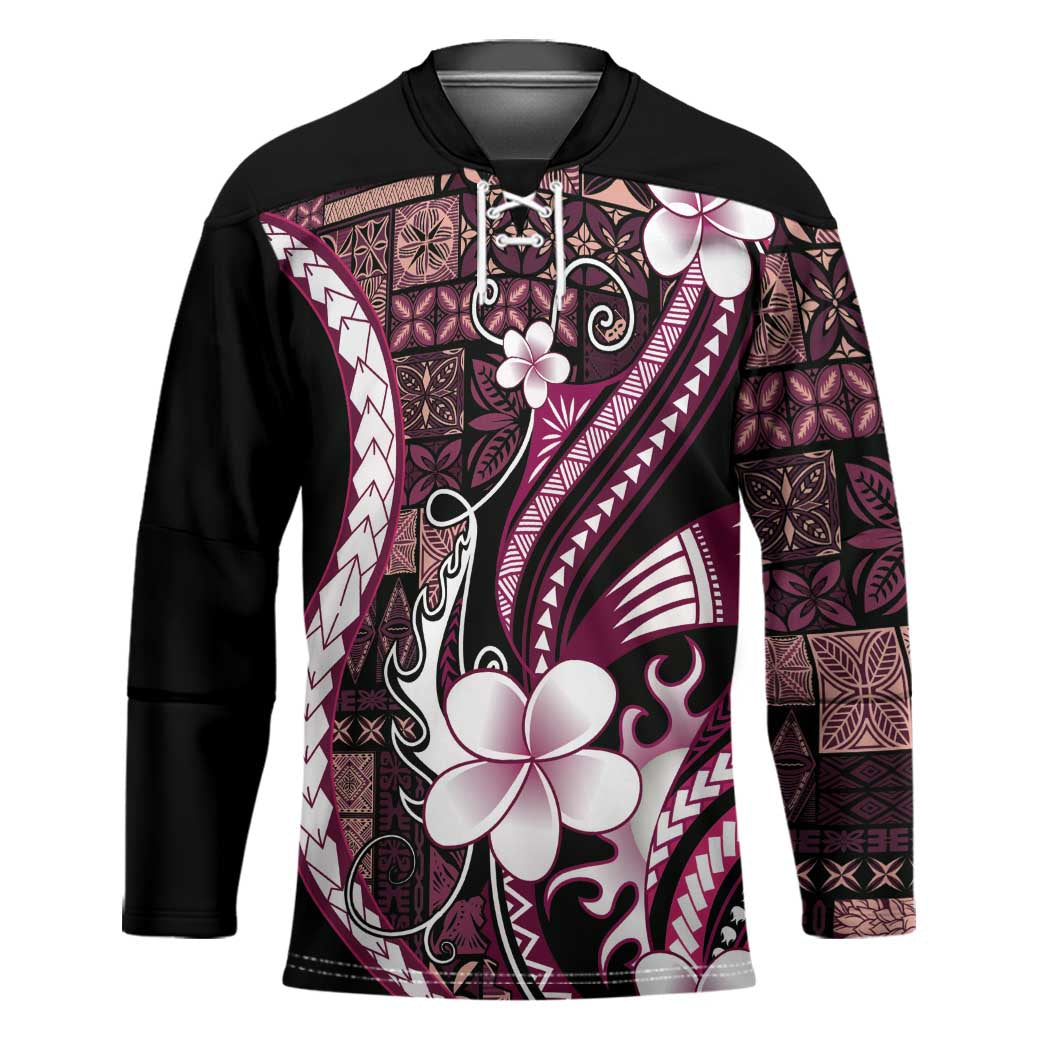 Samoa Siapo Tribal Pattern Hockey Jersey Violet Polynesian Plumeria Tapa Motif LT9 Unisex Violet - Polynesian Pride